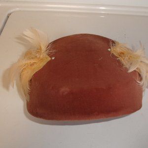 Vintage ladies hat cap brown wool feathers